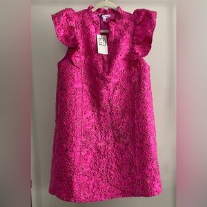 THML Pink Ruffled A-line Dress V-neck Cap Sleeve